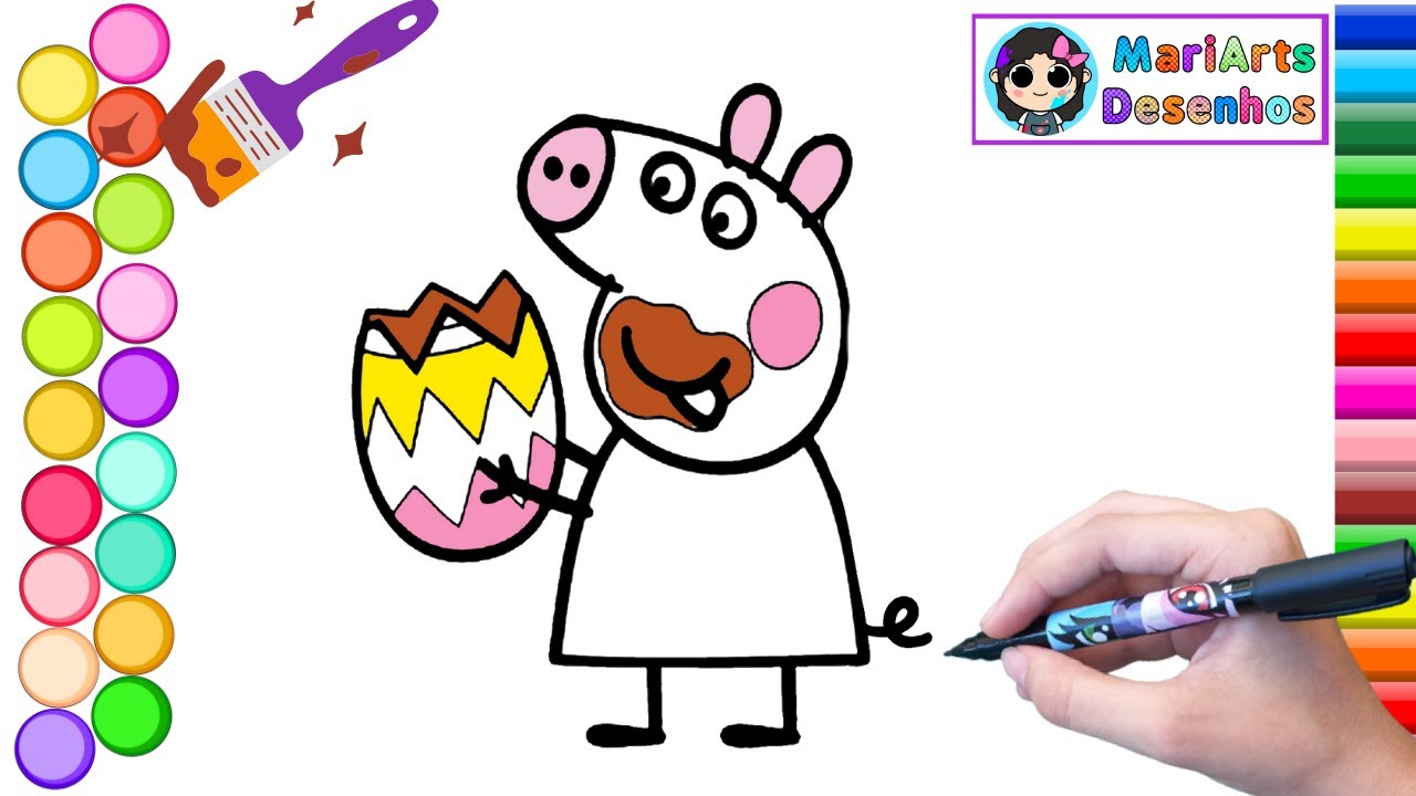 Como colorir o desenho da Peppa Pig | Como pintar o desenho da Peppa Pig | Ovo de Páscoa da Peppa Pig colorido