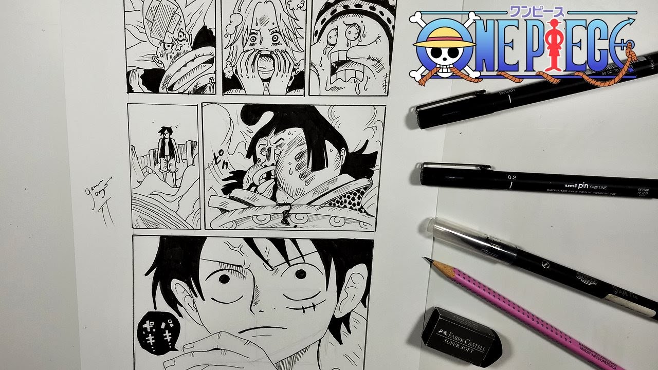 Desenhando uma página do mangá de One Piece - Speed Drawing