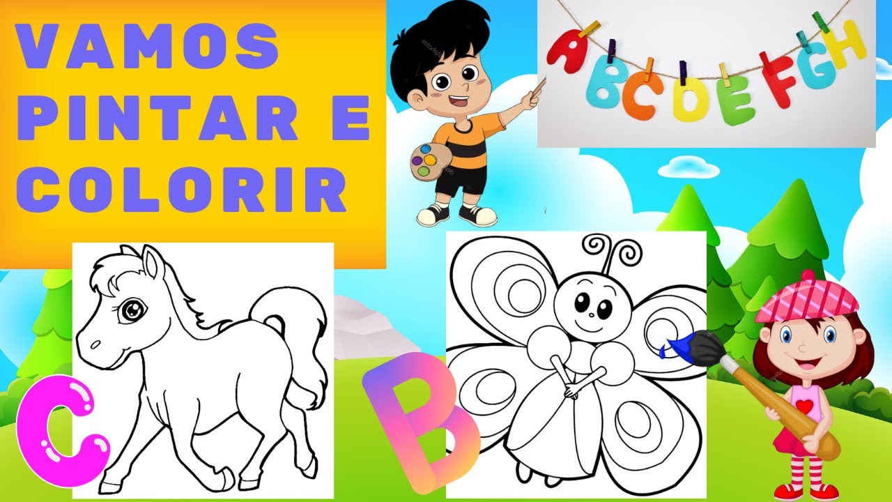 Desenhar, pintar e colorir desenhos educativos para crianças.